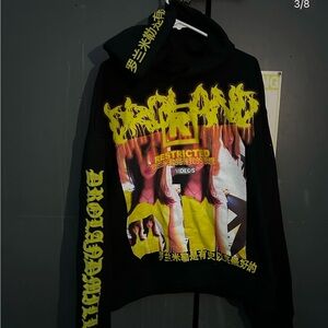 Graphic Black Hoodie with Yellow and Red Design
